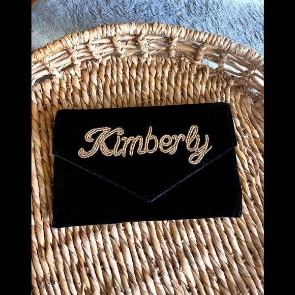 Velvet clutch with personalized gold beaded detail. NWT - Picture 1 of 8